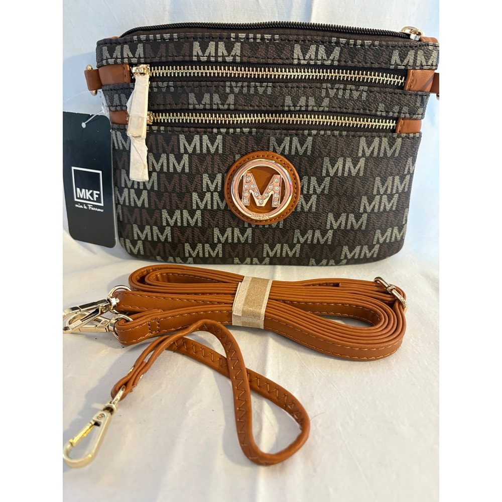 MKF Collection Mia‎ K Geneve M Signature Crossbody Wristlet Bag Brown Monogram